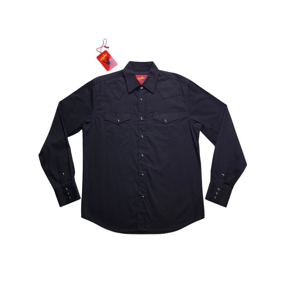 Rodeo Clothing Co Western Shirt Mens M Black New AC108L Pearl Snap Long Sleeve